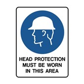 Mandatory Sign  Head Protection Must Be Worn In This Area Metal H600mm x W450mm