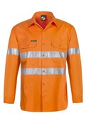 LIGHTWEIGHT HI VIS LONG SLEEVE VENTED COTTON DRILL SHIRT WITH CSR REFLECTIVE TAPE