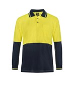 HI VIS TWO TONE LONG SLEEVE COTTON BACK POLO WITH POCKET