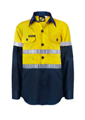 KIDS LIGHTWEIGHT TWO TONE LONG SLEEVE COTTON DRILL SHIRT WITH CSR REFLECTIVE TAPE