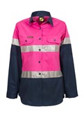 LADIES LIGHTWEIGHT HI VIS TWO TONE LONG SLEEVE VENTED COTTON DRILL SHIRT WITH CSR REFLECTIVE TAPE  NIGHT USE ONLY