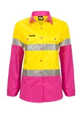 LADIES LIGHTWEIGHT HI VIS TWO TONE LONG SLEEVE VENTED COTTON DRILL SHIRT WITH CSR REFLECTIVE TAPE