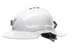 White Broadbrim hard hat with metal miners bracket  Made in Australia