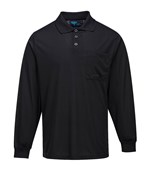 PORTWEST Long Sleeve Solid Colour Micro Mesh Polo Black