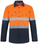 HI VIS TWO TONE HALF PLACKET COTTON DRILL SHIRT WITH SEMI GUSSET SLEEVES AND CSR REFLECTIVE TAPE