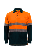 HI VIS TWO TONE LONG SLEEVE MICROMESH POLO WITH POCKET AND CSR REFLECTIVE TAPE